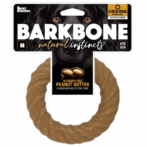 [PM/36072 85251] Anillo masticable de nailon con infusión de mantequilla de maní BarkBone Natural Instinct